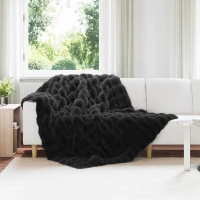 Ψεύτικη κουβέρτα από κουνέλι Μαύρο 150 x 220 cm Πολυεστέρας Μαύρο 42021834