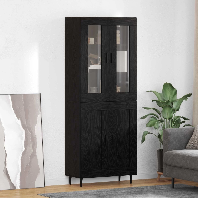 Highboard Μαύρη Οξυά 69,5 x 34 x 180 εκ. Επεξεργασμένο ξύλο Μαύρο 3416241