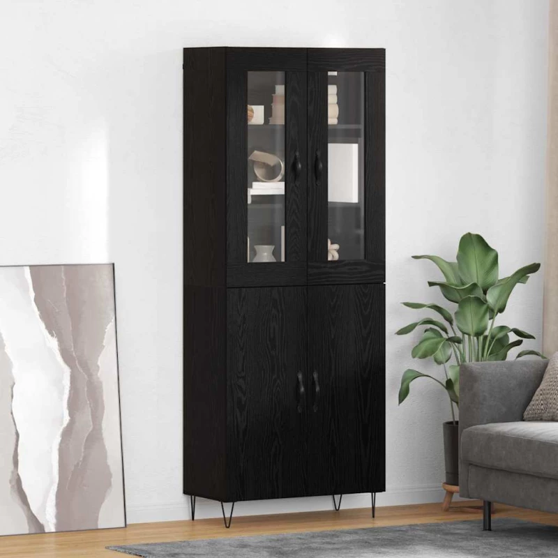 Highboard Λευκός και Μαύρος Δρυς 69,5 x 34 x 180 εκ. Μαύρο 3402710