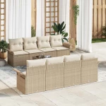 9 Piece Garden Sofa Set με Μαξιλάρια Μπεζ Πολυ Ρατάν Μπεζ 3353960