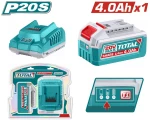 Επαγγελματικό σετ μπαταρία λιθίου 20V / 4Ah & φορτιστής 2A TOTAL TFBCPK1012E