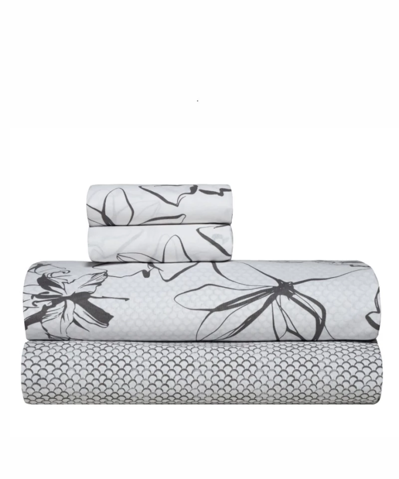 Σετ Σεντόνια King Size 4 Τεμαχίων Kentia Incu White- Black 270x270