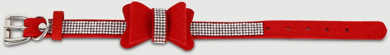 Λαμπερό Κολάρο Με Φιόγκο & Στρας Shiny Collar With Bow & Rhinestones – Κόκκινο