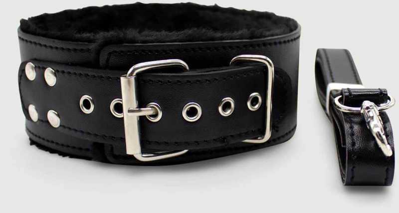Κολάρο Με Λουρί & Εσωτερική Επένδυση Γούνας Collar With Leash & Inner Fur Lining – Μαύρο