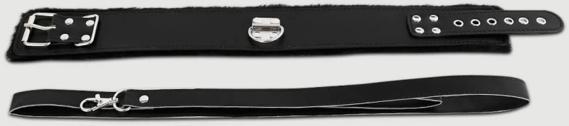 Κολάρο Με Λουρί & Εσωτερική Επένδυση Γούνας Collar With Leash & Inner Fur Lining – Μαύρο