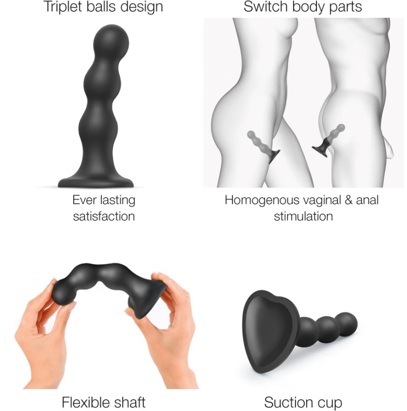 Premium Κυρτό Dildo Σιλικόνης με Βεντούζα Plug Balls Small Silicone Premium Dildo with Suction Cup - Μαύρο