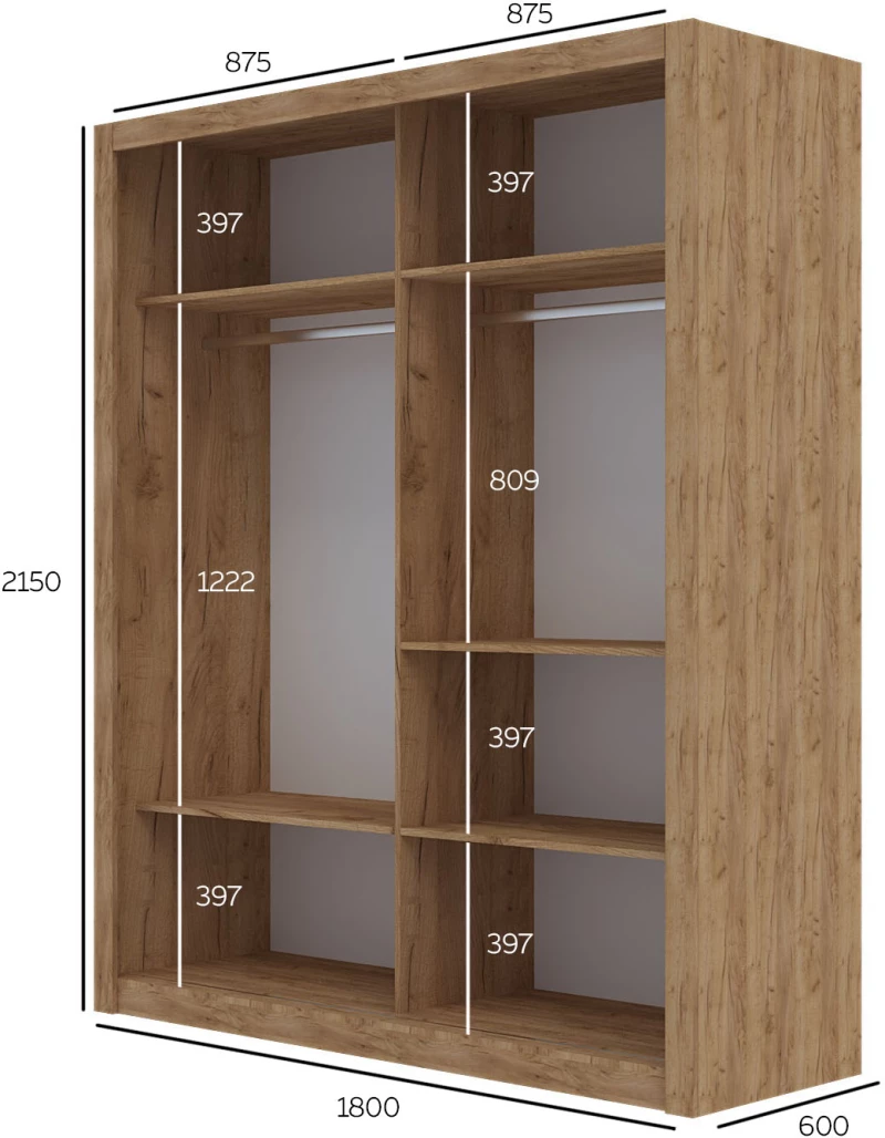 Ντουλάπα Reflex Χρυσό Δρυς 180x60x215cm