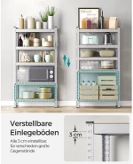 Ράφι SONGMICS 5 Επιπέδων, Χωρίς Βίδες, 650 kg, 30x75x150 cm, Ασημί