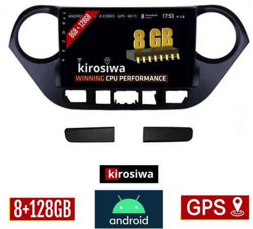 KIROSIWA 8GB + 128GB HYUNDAI i10 (μετά το 2014) Android οθόνη αυτοκίνητου με GPS WI-FI (ηχοσύστημα αφής 9" ιντσών OEM Youtube Playstore MP3 USB Radio Bluetooth Mirrorlink DSP Apple Carplay Android Auto 4G Sim Card 4x60W, AUX) DX-71246