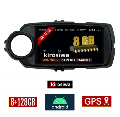 KIROSIWA 8GB + 128GB TOYOTA YARIS (2011 - 2020) Android οθόνη αυτοκίνητου με GPS WI-FI (ηχοσύστημα αφής 9" ιντσών OEM Youtube Playstore MP3 USB Radio Bluetooth Mirrorlink DSP Apple Carplay Android Auto 4G Sim Card μαύρο, 4x60W, AUX) BR-1533