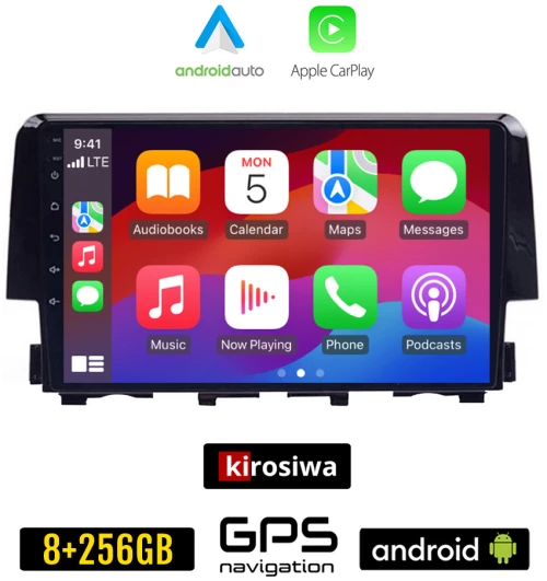 KIROSIWA HONDA CIVIC (μετά το 2016) Android οθόνη αυτοκίνητου 8GB + 256GB με GPS WI-FI (ηχοσύστημα αφής 9" ιντσών OEM Android Auto Apple Carplay Youtube Playstore MP3 USB Radio Bluetooth Mirrorlink εργοστασιακή, 4x60W, AUX)