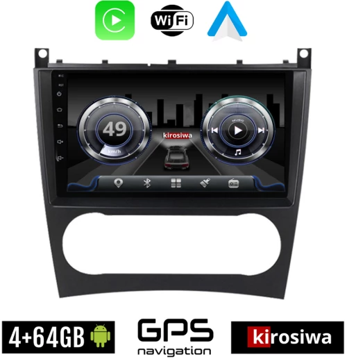 KIROSIWA 4+64GB MERCEDES C (W203) - CLC (2004 - 2008) Android οθόνη αυτοκίνητου 4GB με GPS WI-FI (ηχοσύστημα αφής 9" ιντσών Benz OEM Youtube Playstore MP3 USB Radio Bluetooth Mirrorlink 4x60W Apple Carplay Android Auto)