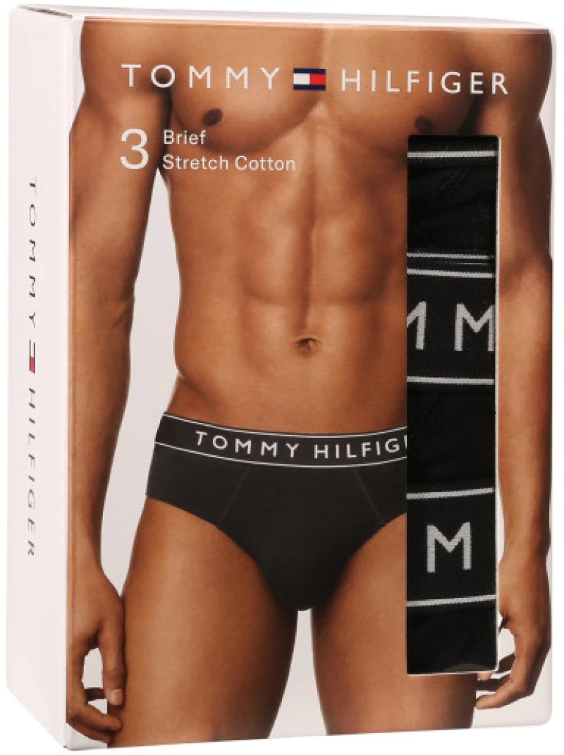 Ανδρικά Slip Tommy Hilfiger - Μαύρα Βαμβακερά Brief - Logo λάστιχο - 3 pack