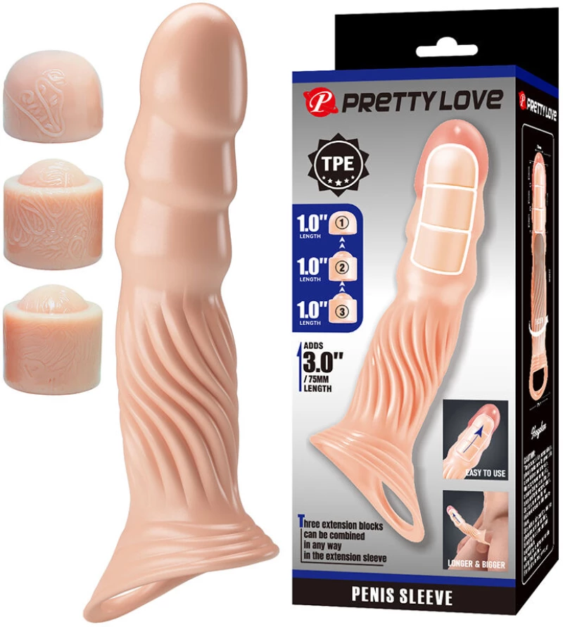 PRETTY LOVE - TEXTURED PENIS SHEATH WITH EXTENDERS