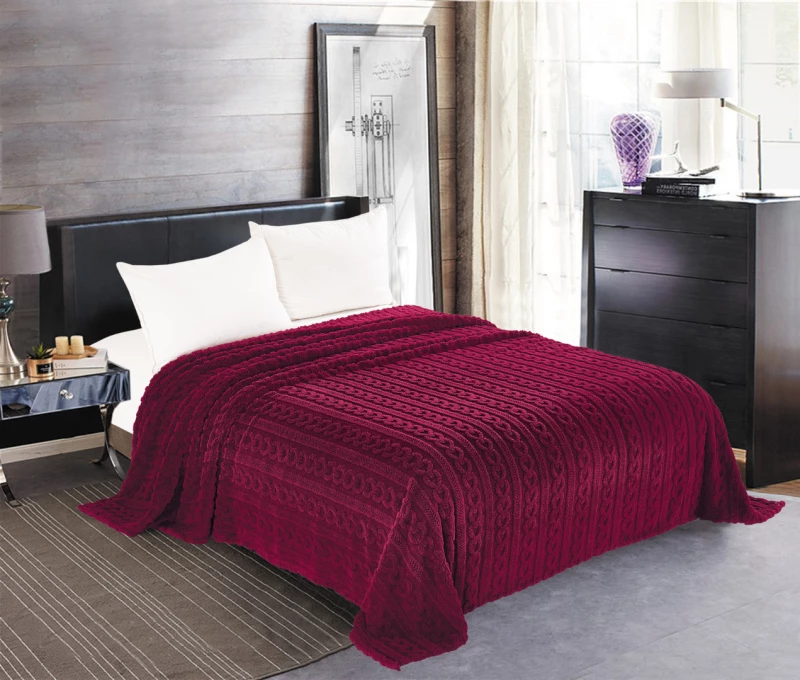 Κουβέρτα fleece braid (220cm x 240cm) μπορντώ