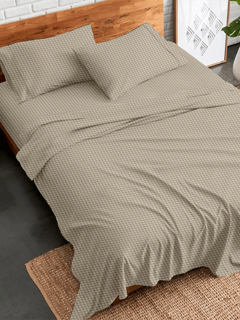 Σετ Σεντόνια Flannel 2064 Beige Διπλό με λάστιχο (150x205 30)