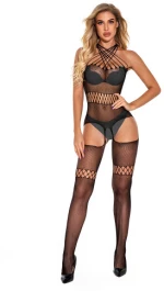Cut-Out Bodysuit with Thigh-Highs Black
