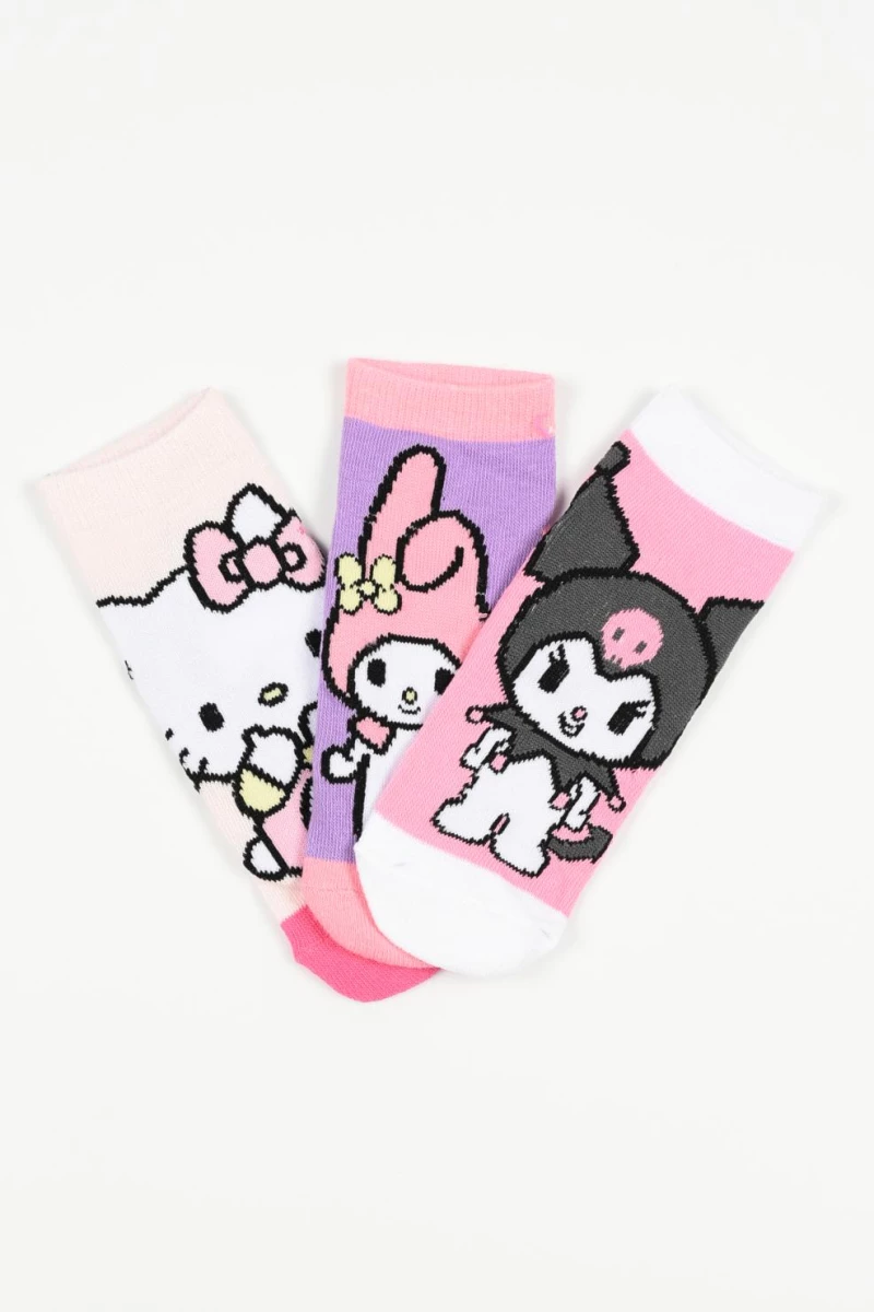 Σετ 3 ημίκοντες κάλτσες κορίτσι "Hello Kitty & Friends" σομόν-λιλά-ροζ