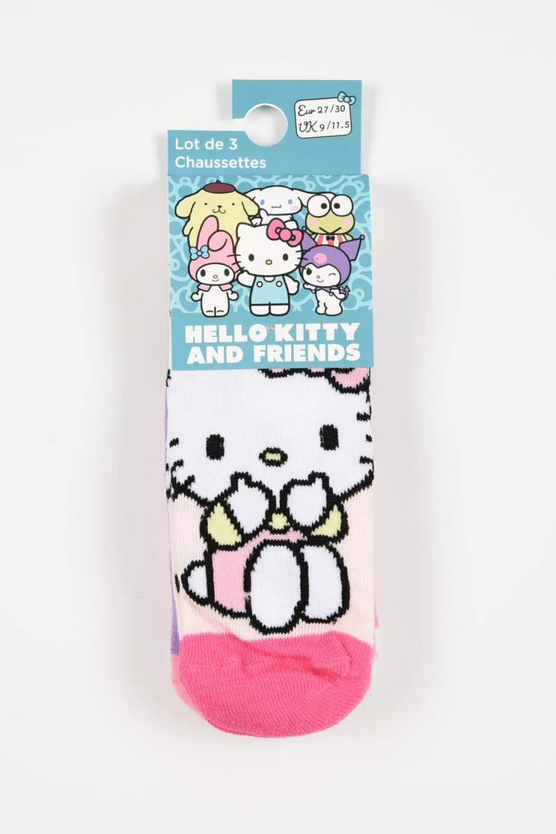 Σετ 3 ημίκοντες κάλτσες κορίτσι "Hello Kitty & Friends" σομόν-λιλά-ροζ