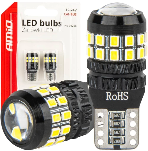 Amio - Λάμπες LED CANBUS T10 (W5W) 27SMD 2016 Λευκές 5500K 12V/24V - 2τεμ. (04258/AM)