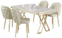 Τραπεζαρία Rigel (Σετ 5Τμχ) 240CHR2225 130x80x74cm Marble Effect White-Cream 4 Θέσεων Μοριοσανίδα, Μέταλλο