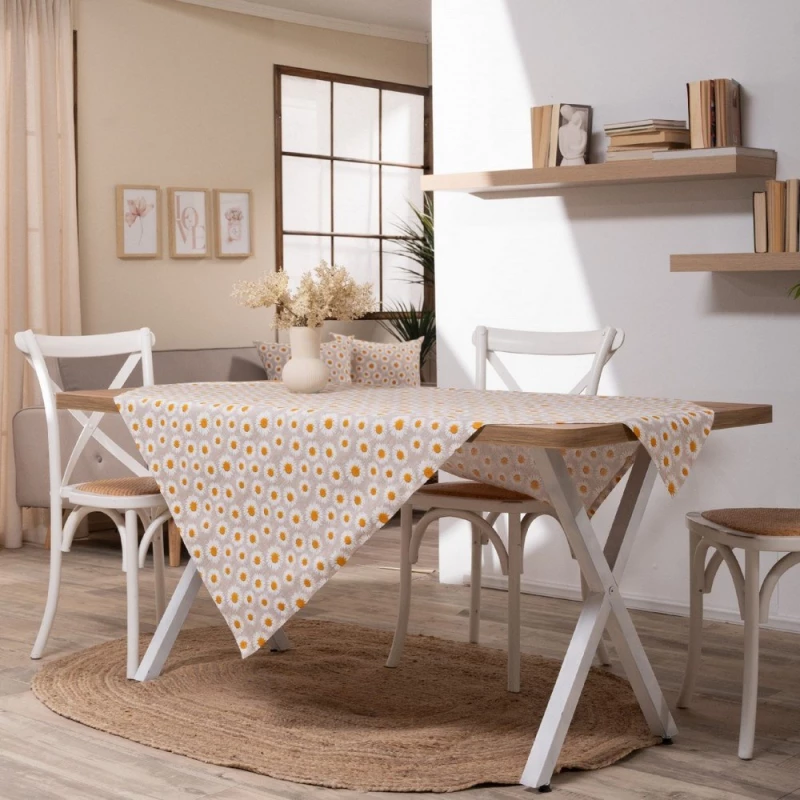 Τραπεζομάντηλο Floreta 01 Beige Teoran 135Χ135 Βαμβάκι-Πολυέστερ