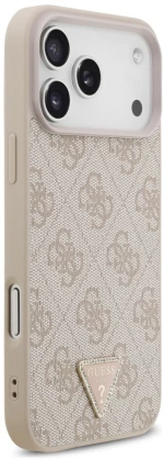 Guess Leather 4G Triangle Strass MagSafe Case for iPhone 17 Pro Max - Pink