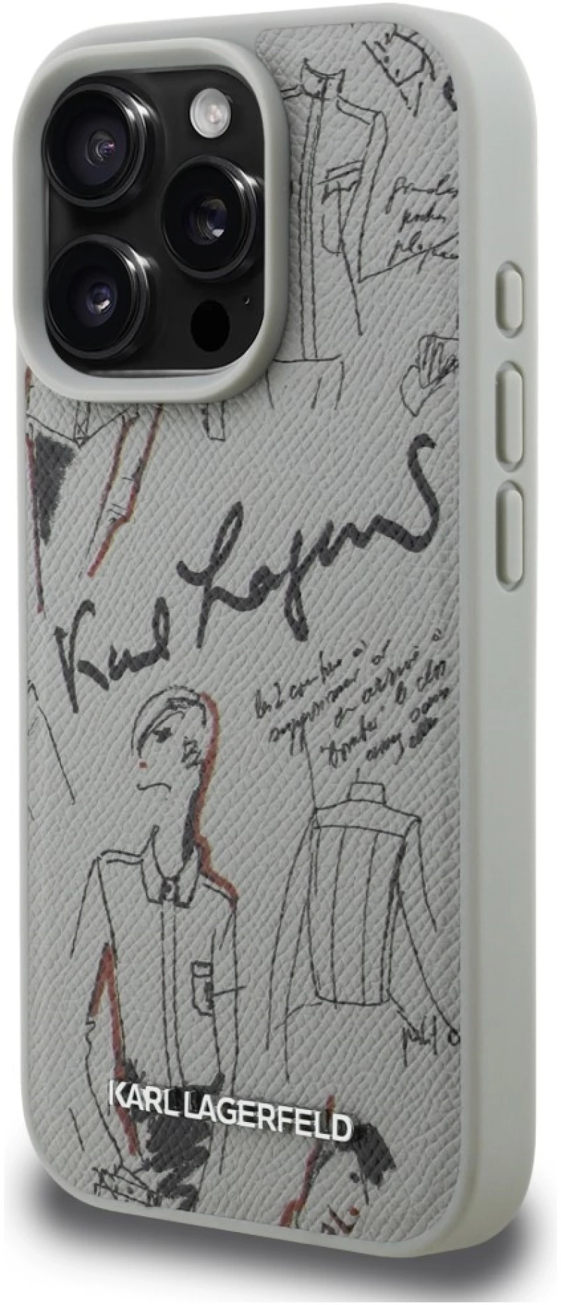 Karl Lagerfeld Grained Pattern & Logo MagSafe Case for iPhone 16 Pro Max - Gray