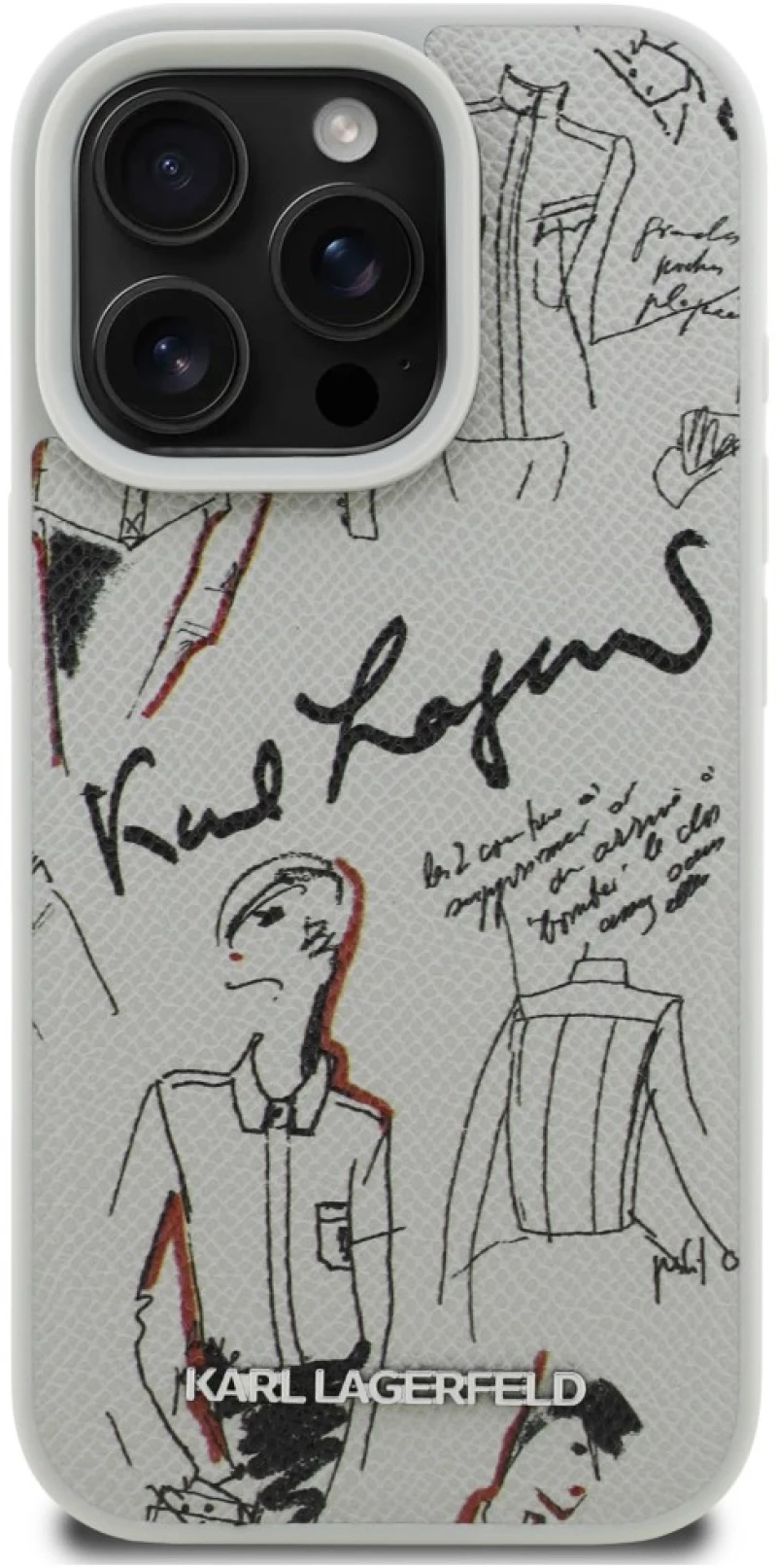 Karl Lagerfeld Grained Pattern & Logo MagSafe Case for iPhone 16 Pro Max - Gray