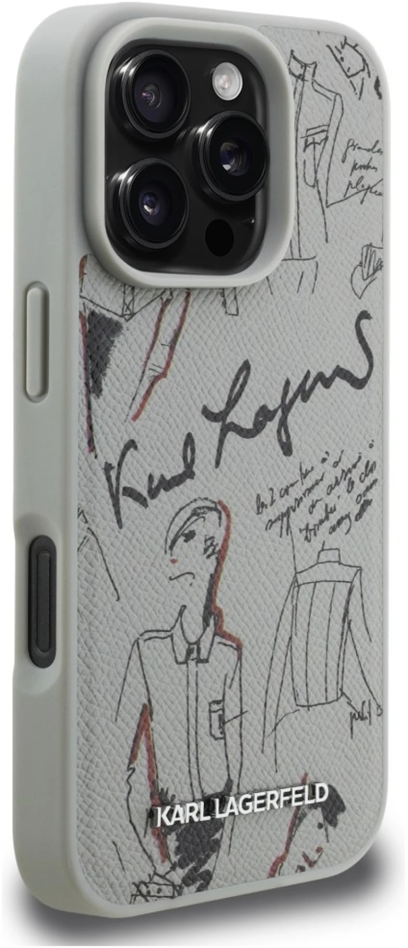 Karl Lagerfeld Grained Pattern & Logo MagSafe Case for iPhone 16 Pro Max - Gray