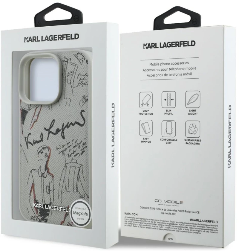 Karl Lagerfeld Grained Pattern & Logo MagSafe Case for iPhone 16 Pro Max - Gray