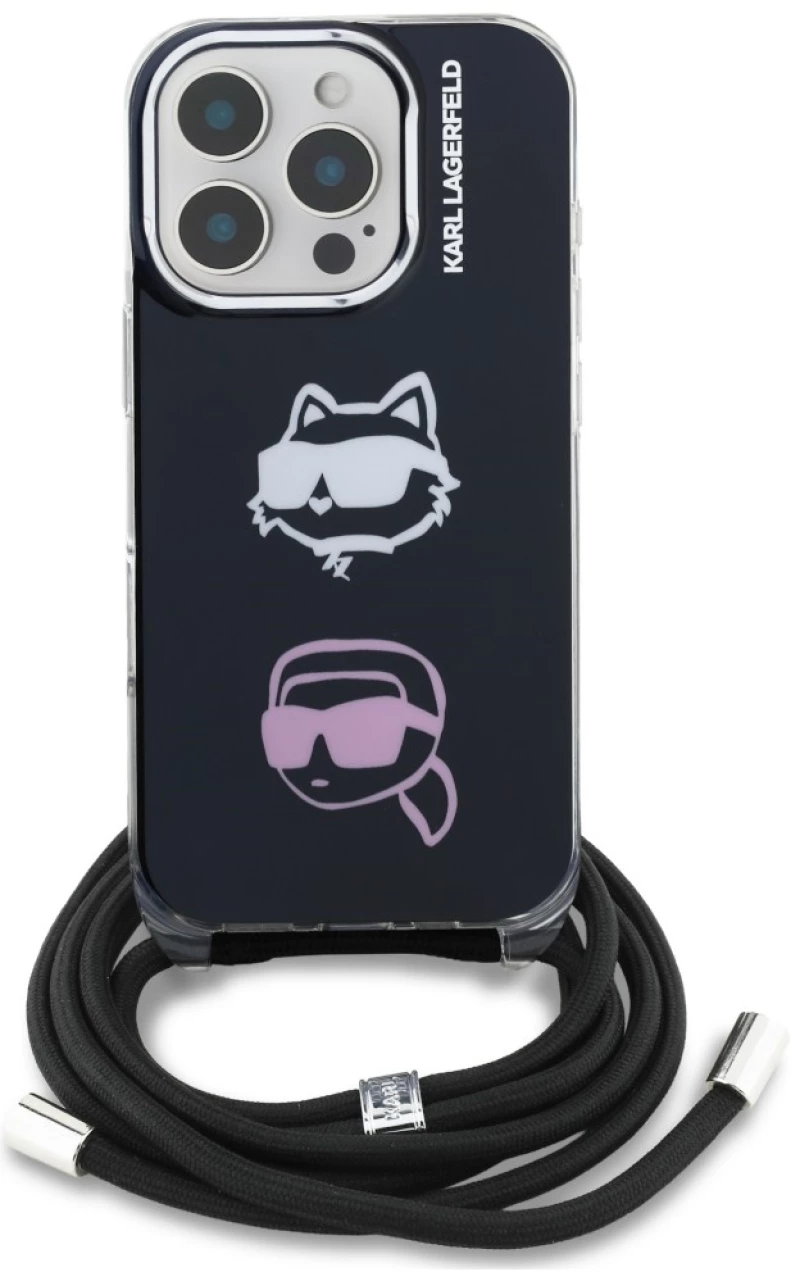 Karl Lagerfeld IML Crossbody Karl&Choupette Head Case for iPhone 16 Pro Max - Black