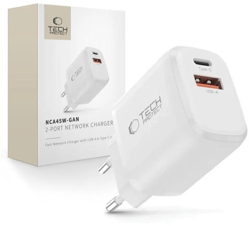 Φορτιστής Πρίζας Tech-Protect NCA45W-GAN 2-Port PD 45W / QC3.0 White