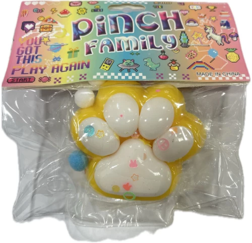 Antistress Pinch Family Squishy Πατούσα Διάφανη Pon Pon & Strass 6cm με Φως - Κίτρινο YY1989