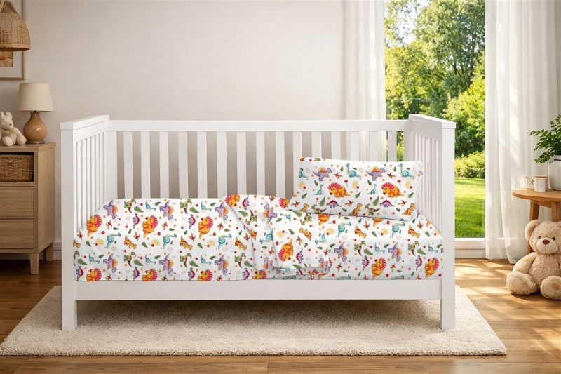Σεντόνια Εμπριμέ Σετ 3 τεμ bebe Dinosaur 520 120x160 White-Orange 100% Cotton - -