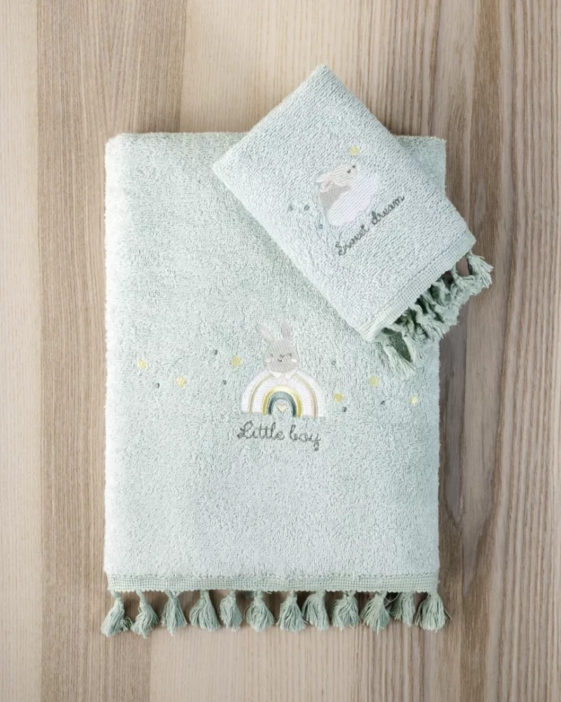 Σετ Πετσέτες Petit Bebe Μέντα, Σιέλ Σετ (1 x 30x50 + 1 x 70x140)