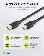 GOOBAY καλώδιο HDMI 2.2 80091, 16K/60Hz, 96 Gbps, 1m, μαύρο