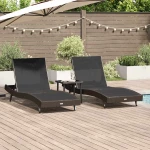 vidaXL Ξαπλώστρα 3 pcs Καφέ 197 x 70 x 82 εκ. συνθετικό ρατάν