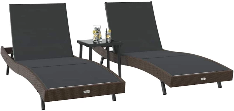 vidaXL Ξαπλώστρα 3 pcs Καφέ 197 x 70 x 82 εκ. συνθετικό ρατάν