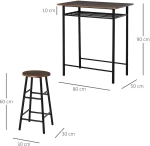 Σετ μπαρ, 3 τεμαχίων, τραπέζι & 2 σκαμπό, ράφι, industrial design, μαύρο/δρυς