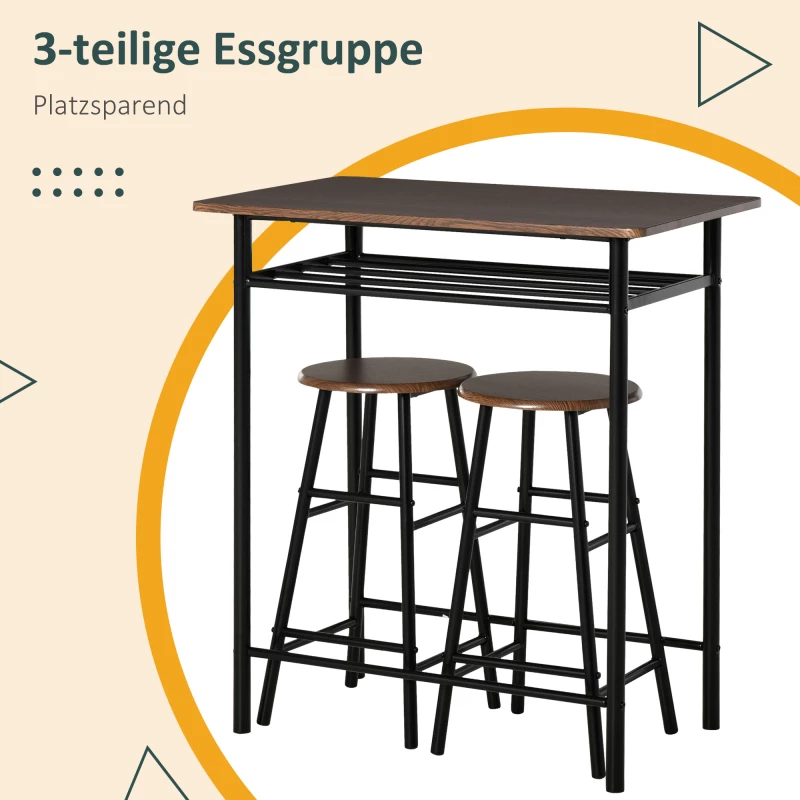 Σετ μπαρ, 3 τεμαχίων, τραπέζι & 2 σκαμπό, ράφι, industrial design, μαύρο/δρυς