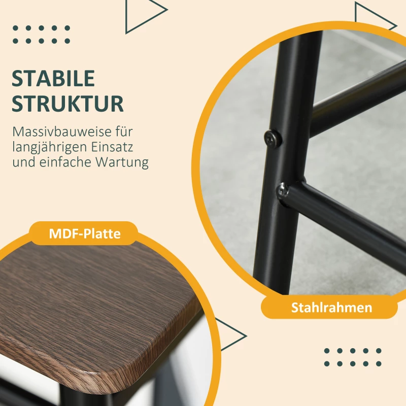 Σετ μπαρ, 3 τεμαχίων, τραπέζι & 2 σκαμπό, ράφι, industrial design, μαύρο/δρυς