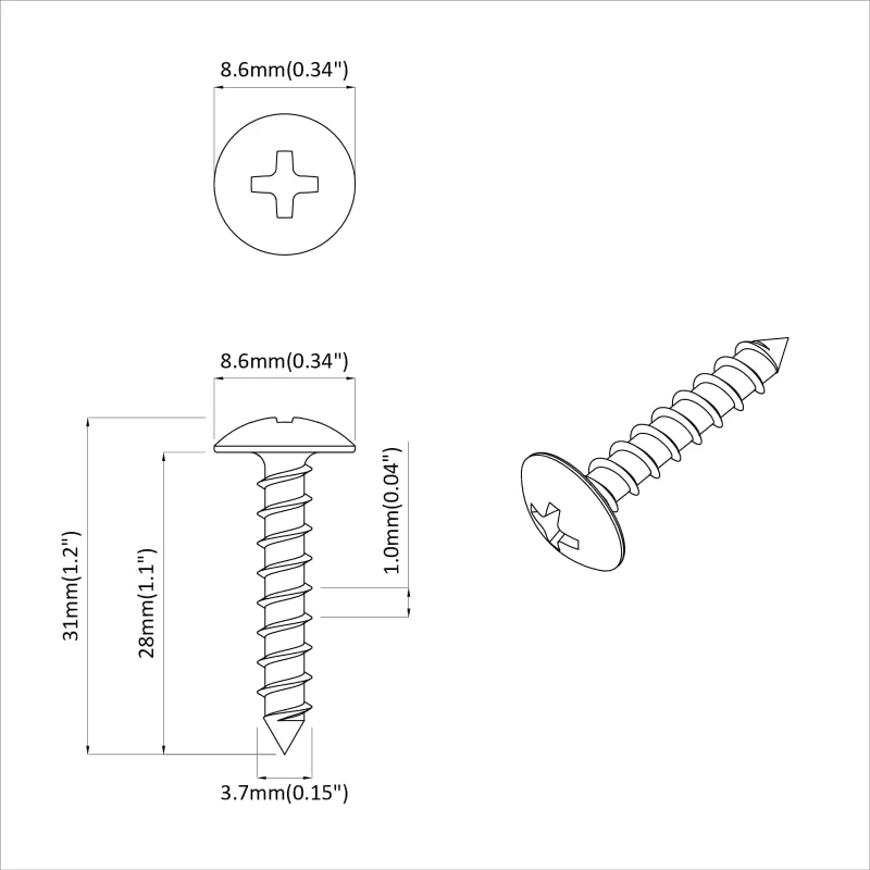 vidaXL Ξυλοβίδα 2 pcs Ασημί M4 x 28 mm Σίδερο