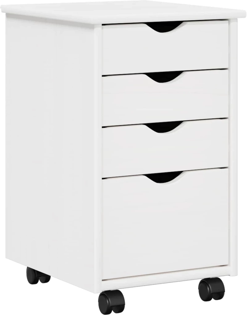 vidaXL Κινητό Ντουλάπι με τροχούς Λευκός 34 x 39 x 56 εκ Στερεό πεύκο