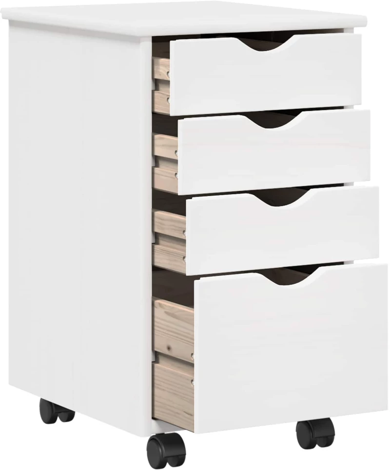 vidaXL Κινητό Ντουλάπι με τροχούς Λευκός 34 x 39 x 56 εκ Στερεό πεύκο