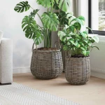 vidaXL Καλάθι Φυτών με αποθήκευση 2 pcs Γκρι Ράτταν Λατσάκ