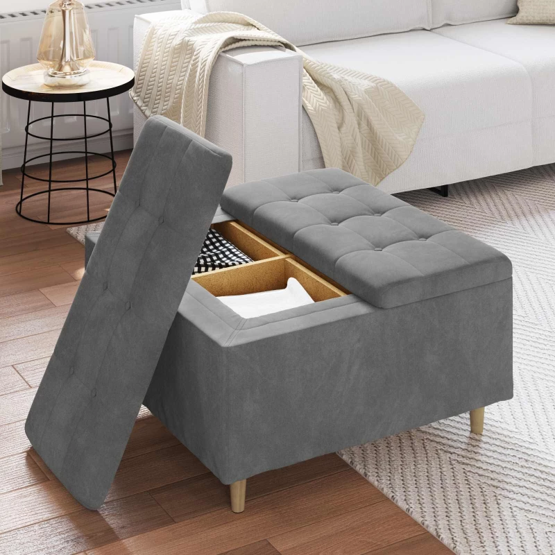 vidaXL Οθωμανικό αποθήκευσης Σκούρο Γκρι 80 x 80 x 45 cm Βελούδο