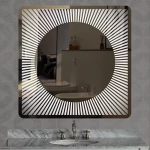 Stewehome Καθρέφτης LED με Κυκλικό Σχέδιο Laser – 80x80 cm