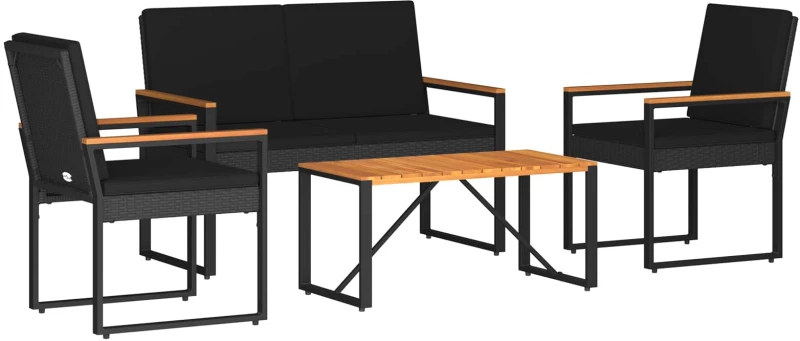 vidaXL Σετ Εξωτερικών Επίπλων με μαξιλάρι 4 pcs Μαύρο συνθετικό ρατάν