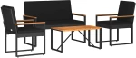 vidaXL Σετ Εξωτερικών Επίπλων με μαξιλάρι 4 pcs Μαύρο συνθετικό ρατάν